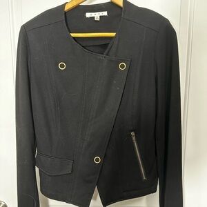Cabi Black Asymmetrical Rayon/Nylon/Spandex Jacket Size Medium